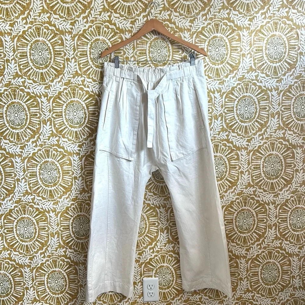 NWT Free People Sky Rider Cotton-Linen Blend Straight Leg Pants in Ecru Sz L - Picture 10 of 13